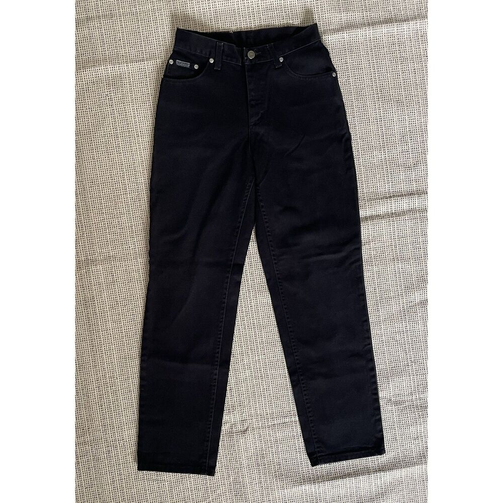 Vintage Lee Riveted Straight Jeans Womens Size 8 Black USA Made 100% Cotton 30In